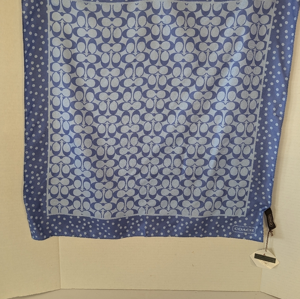 Coach Blue Polka Dot & Signature Print Silk Scarf - Picture 3 of 3